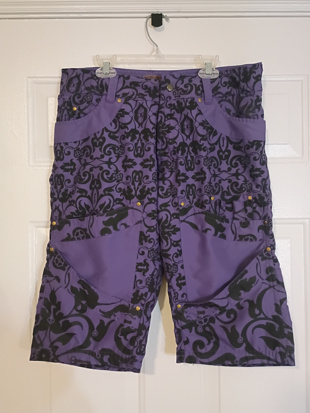 Men's Purple Damask Cargo Shorts with Utility Pockets